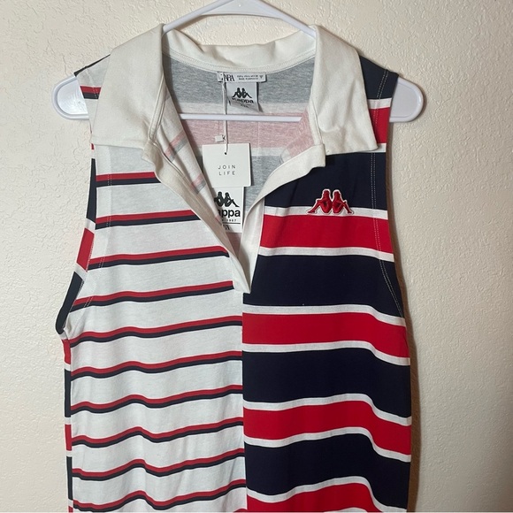 Kappa x Zara Striped Midi Dress Red White Navy Preppy Collared size L NWT Cotton - Picture 2 of 8